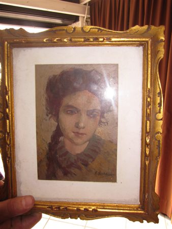 ANONIMO Ritratto di signora. olio su tavoletta. Cm 13,00 x 18,50. Firma in...