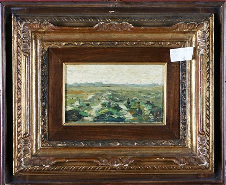 ANONIMO Paesaggio. olio su tavoletta. Cm 15,00 x 9,30. Al retro indicazioni...