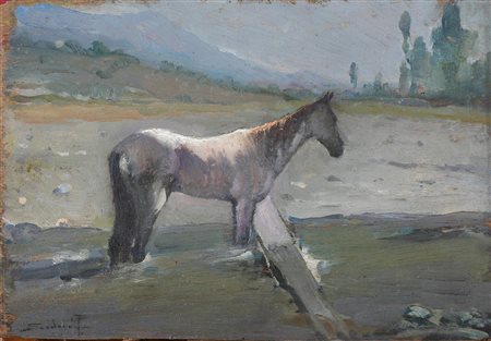 SIDOLI PACIFICO (1868 - 1963) Cavallo. olio su tavoletta. Cm 25,00 x 17,00....