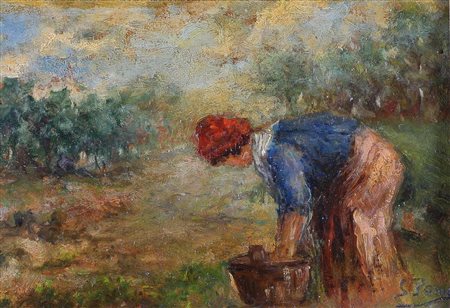 POMA SILVIO (1841 - 1932) Lavandaia. olio su tavoletta. Cm 15,50 x 10,50....