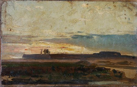 ANONIMO Paesaggio. 1611. Olio su cartone. Cm 33,50 x 21,00.