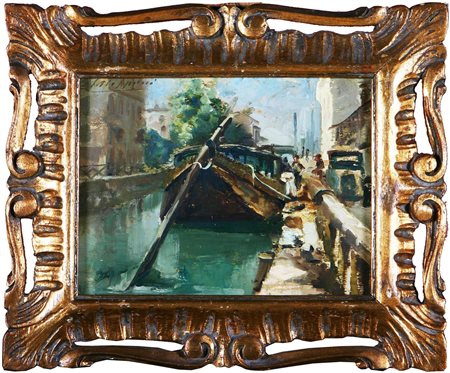 ANONIMO Canale. olio su tavoletta. Cm 24,00 x 18,00. Firma in alto a...