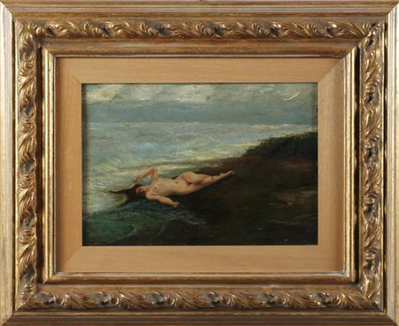 BROGGI MARIO (1890 - 1952) Fanciulla in riva al mare. Olio su compensato. Cm...