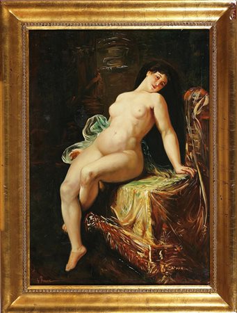 Nudo. Olio su tela. Cm 50,00 x 70,00. Al retro certificato di autenticit&#224;...