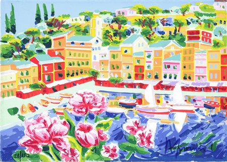 FACCINCANI ATHOS (n. 1951) Che bella è Portofino. Serigrafia polimaterica. Cm...