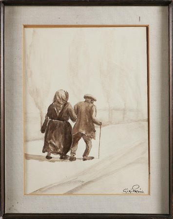 PARINI GIGI Via del tramonto. Acquerello su carta . Cm 34,00 x 46,00. ....