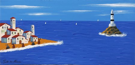 DA NORCIA PAOLO (n. 1953) Il faro. Olio su tela. Cm 80,00 x 40,00. Firma in...