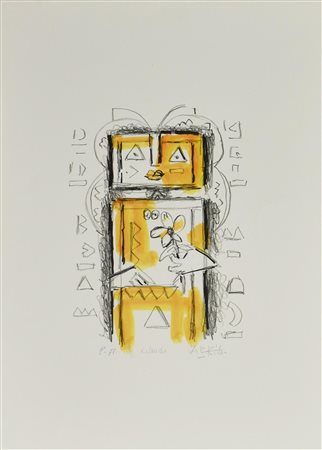 Ibrahim Kodra FIGURA litografia ritoccata a mano su carta, cm 36x26, su...