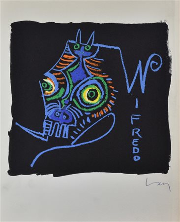 Wifredo Lam LETTERA W riproduzione fotolitografica su cartoncino, cm 30x23,5;...