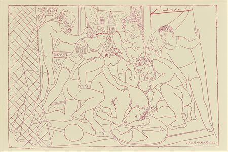 Pablo Picasso CAVALLO CHE MUORE litografia su carta (d'apres), cm 33,4x47,4...