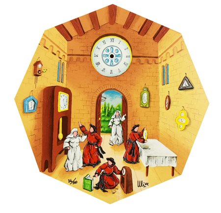 Ulisse OROLOGIO serigrafia su legno, cm 49x49; es. 36/100 firma e tiratura...