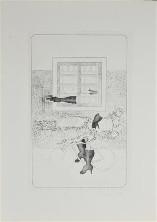 Claudio Knopfli BY-CYCLUS acquaforte su carta, cm 70x50 (lastra cm 49x32);...