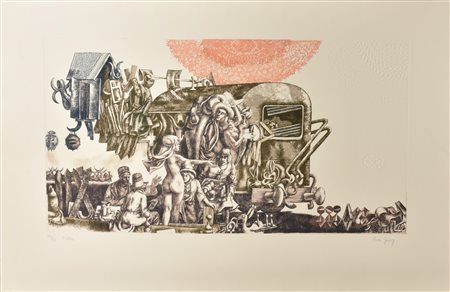 Rudi Gorog L'ALBA incisione su carta, battuta cm 39x73, su foglio cm 60x93,...