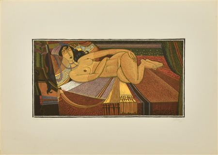 Ignoto SHAHRAZAD xilografia a colori, cm 25x48,5, su foglio cm 50x70; es....