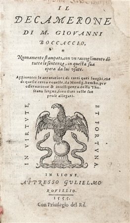 BOCCACCIO (1313-1375) - Il Decamerone. Lione: Rovillio (Guillaume Rouillé), 155