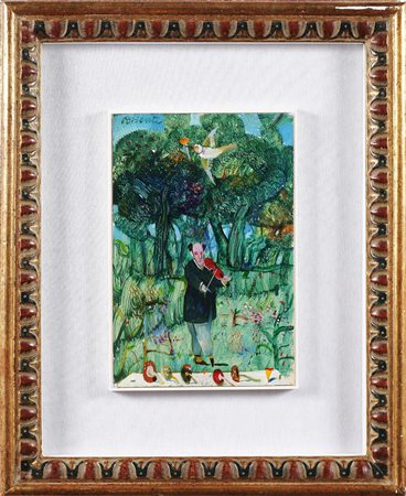 POSSENTI ANTONIO (n. 1933) Un violinista nel bosco. Olio su tavola. Cm 20,00...