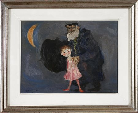 LONGARETTI TRENTO (n. 1916) Vecchio in nero e Francesca a Corniglia. 1977....