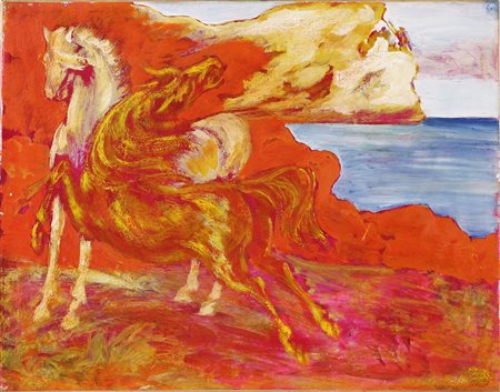 SASSU ALIGI (1912 - 2000) Omaggio a De Chirico. I due cavalli. 1966. Olio su...