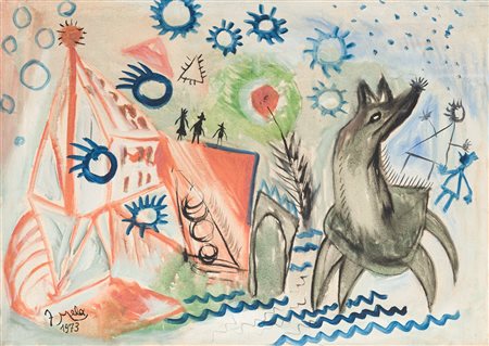 FRANCESCO MELA - Paesaggio con lupo, 1973