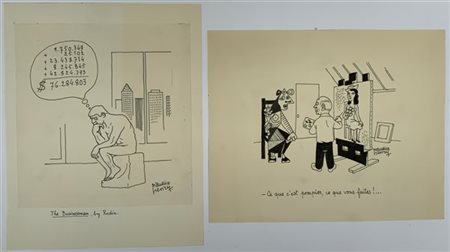 Maurice Henry Lotto composto da due vignette satiriche a china su carta
(cm 24x3