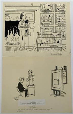 Maurice Henry Lotto composto da due vignette satiriche a china su carta (cm 24x3