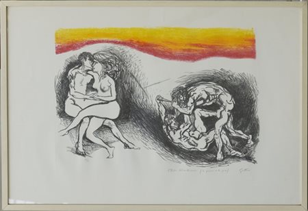 Renato Guttuso "L'Italia del Centenario (la guerra e la pace)" 1971
litografia a