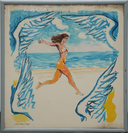 Renato Guttuso "Senza titolo" 
serigrafia su foulard di seta
cm 93x90. In cornic