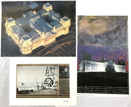 Christo Lotto composto da tre manifesti raffigurati il "wrapped Reichstag" di Be