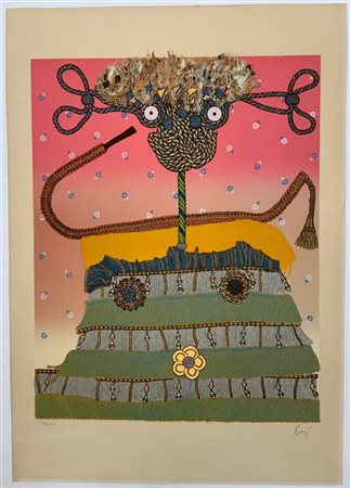 Enrico Baj "Cristina di Lorena, Granduchessa di Toscana" 1975
serigrafia e tecni