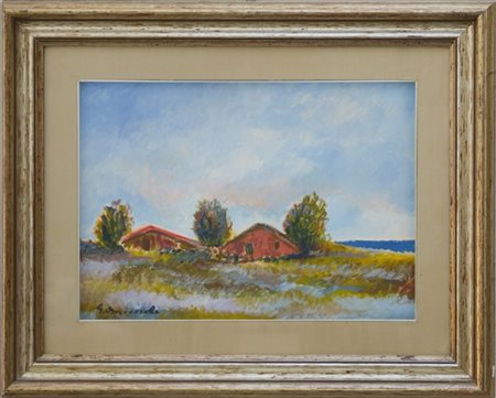 Giovanni Omiccioli "Paesaggio" 
tecnica mista su cartone
cm 36x51
firmato in bas