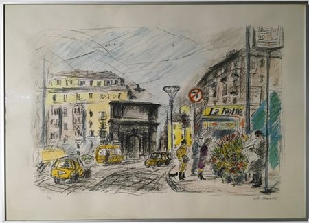 Michele Cascella "Senza titolo" 
litografia a colori
cm 49,5x69
numerata q/z e f