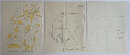 Rolando Hettner Lotto composto da tre bozzetti su carta di soggetti e tecniche d