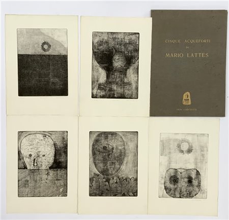 Mario Lattes Cartelletta editoriale cartonata contenente cinque acqueforti raffi