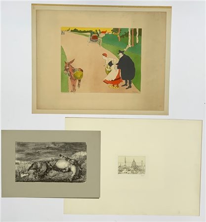 Lotto composto da tre litografie di autori, soggetti e misure diverse, tra cui