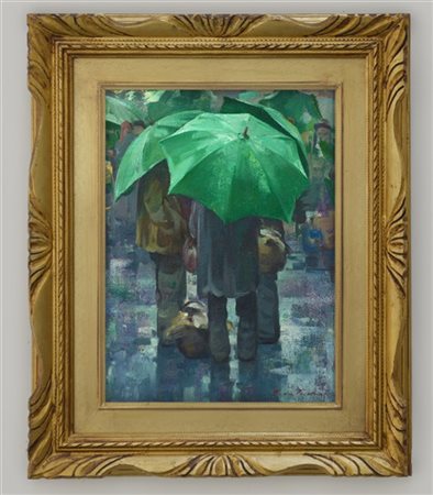 Giulio da Vicchio "Ombrelli Verdi" 
olio su tela
cm 40x30
firmato in basso a des