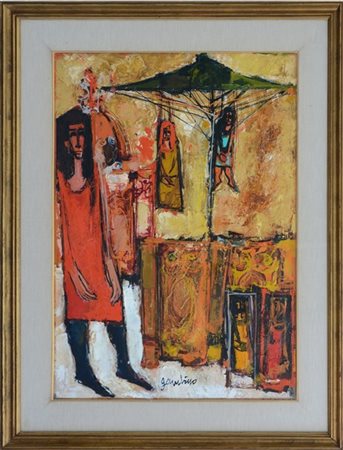 Giuseppe Gambino "Venditrice di bambole" 1967
olio su tela
cm 71x51
firmato in b