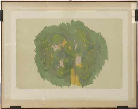 Ennio Morlotti "Motivo vegetale" 
acquaforte a colori
(lastra cm 38x58; foglio c
