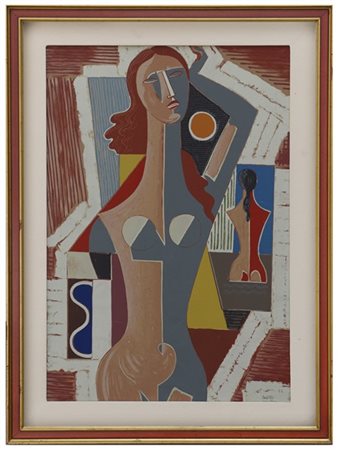 Mario Tozzi "Donna in formazione" 1975
serigrafia a colori - prova d'artista su