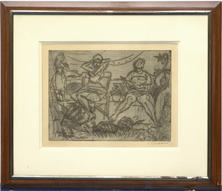 Luigi Bartolini "Tre donne" 1959
acquaforte
lastra cm 24x32,5
firmata e datata i
