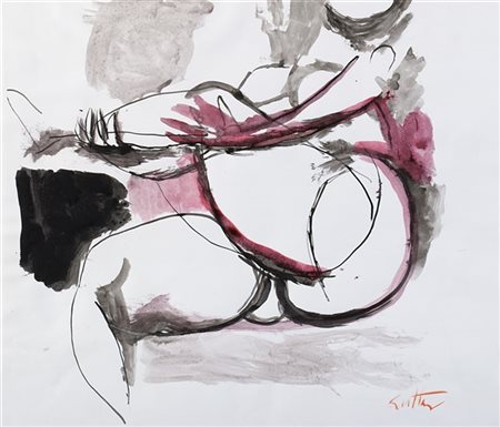 Renato Guttuso "Senza titolo" 
china, acquarello e pastello su carta
cm 34,8x40,