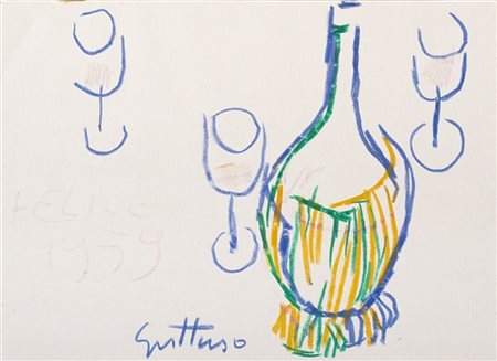 Renato Guttuso "Felice 1959" 1959
pastelli su cartoncino
cm 20,3x28
Firmato in b