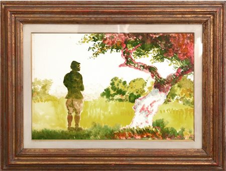 Aligi Sassu "Pastore a Sa Fraigada" 1970
acquerello su cartoncino applicato su t