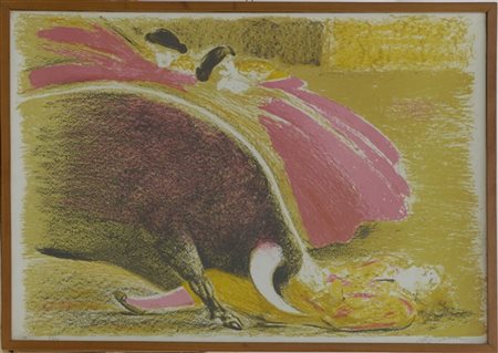 Aligi Sassu "Senza titolo" 
litografia a colori
cm 49x68
numerata 5/120, firmata