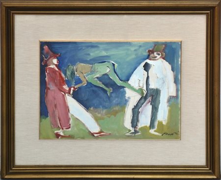 Mino Maccari "Giocolieri" 1969
olio su cartone telato
cm 34x48,5
firmato in bass