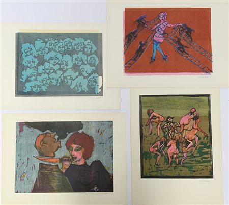 Mino Maccari Lotto composto da quattro litografie a colori di soggetto diverso
c
