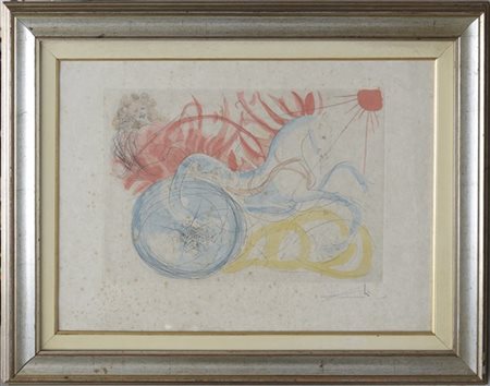 Salvador Dalì "Senza titolo" 
acquaforte acquatinta a colori su carta di riso
(l