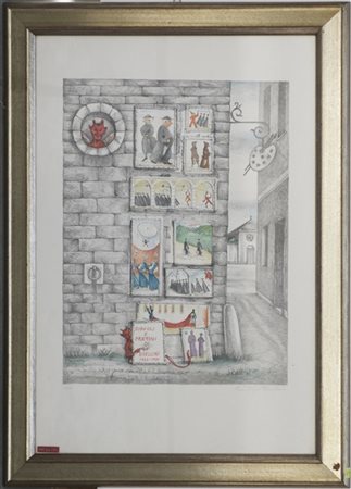 Gianfilippo Usellini "Diavoli e pretini" 
litografia a colori
cm 67x47
numerata