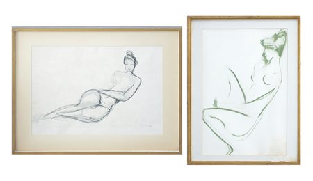 Giuseppe Ajmone Lotto composto da due disegni a tecnica mista su carta raffigura