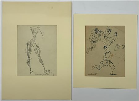 Cesare Peverelli Lotto composto da una china e una matita su carta, raffiguranti