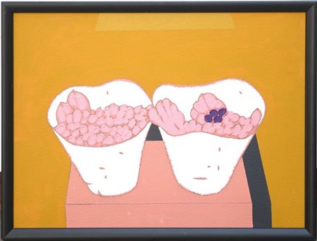 Concetto Pozzati "A che punto siamo con i fiori?" 1989
olio e acrilico su carton